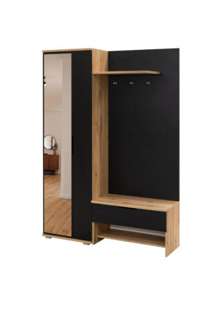 Prieškambario komplektas Milo 140 wotan ąžuolas juoda spalva