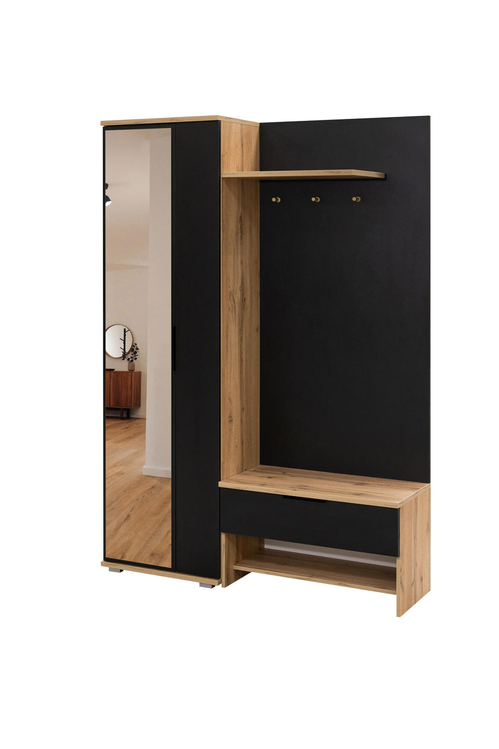 Prieškambario komplektas Milo 140 wotan ąžuolas juoda spalva