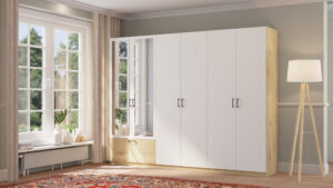 Didelė 6 durų spinta Alta 6D su veidrodžiu balta Artisan ąžuolas