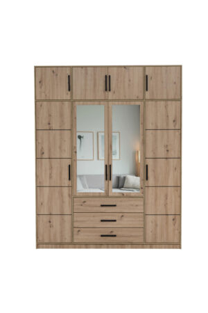 Spinta Kos D4 su antresole Artisan ąžuolo spalvos su veidrodžiais erdviame interjere