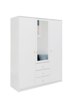 Spinta Siena D3 balta su veidrodžiu ir trimis stalčiais miegamajame