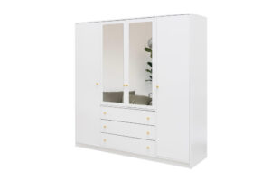 Spinta Siena D4 balta su veidrodžiais ir stalčiais erdviame miegamajame.
