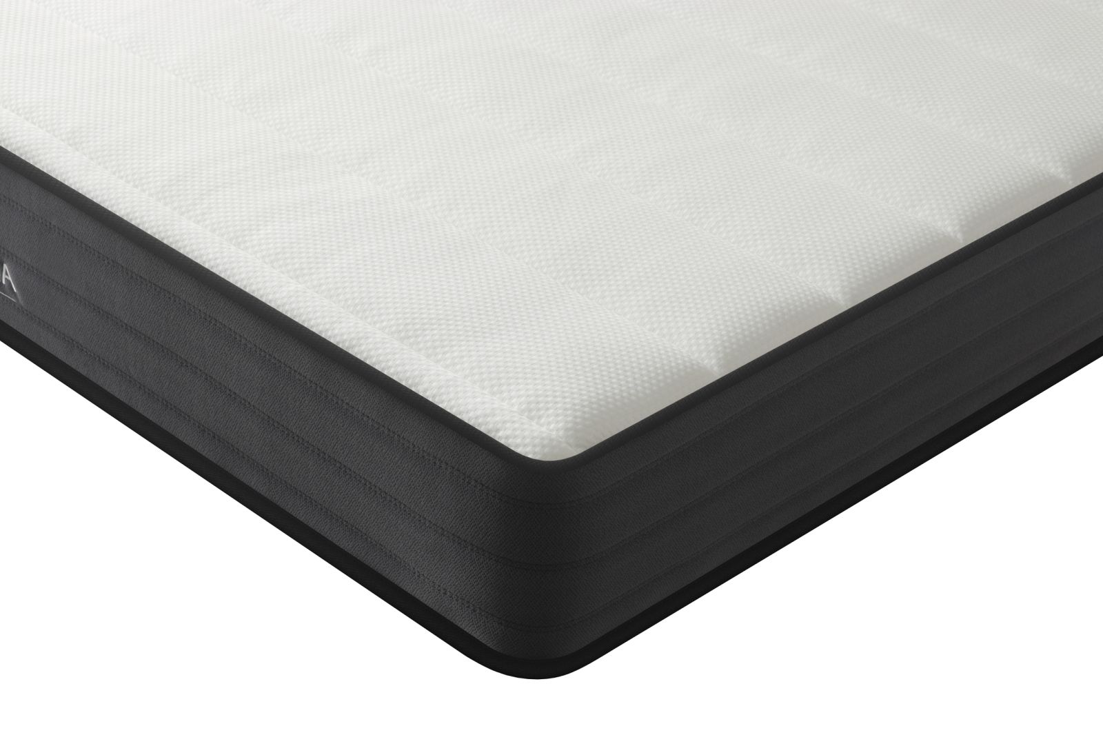Čiužinio Cloudia Comfort kampo detalė su baltu viršumi ir pilku šonu