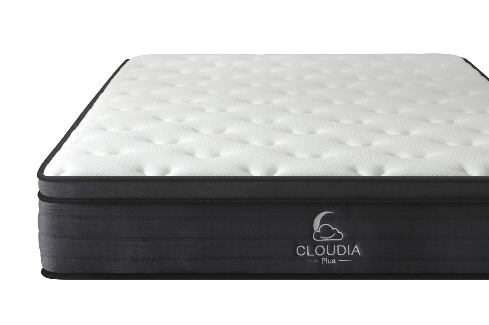 Čiužinio Cloudia Plus šoninė dalis su „Cloudia Plus“ logotipu